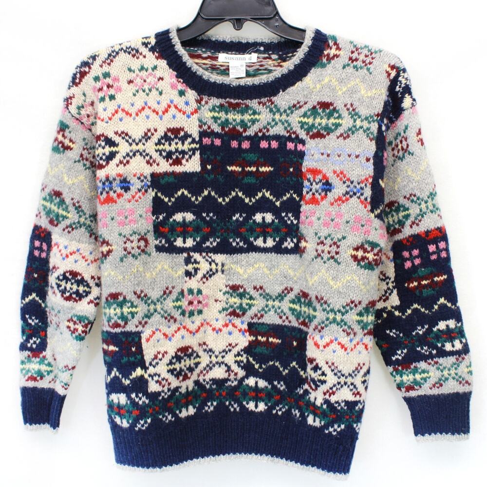 Susann D Vintage Women's Shetland Wool Fair Isle Pullover Sweater Medium
